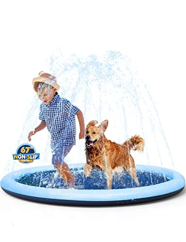 VISTOP Non-Slip Splash Pad for Kids and Dog, Thicken Sprinkler Pool Summer Outdoor Water Toys - Fun Backyard Fountain Play Mat for Baby Girls Boys Children or Pet Dog (67 inch, Blue&Blue) - Image 1