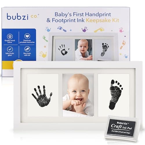 Bubzi Co Baby Handprint Kit & Footprint Photo Frame for Newborn Girls and Boys, Unique Baby Shower Gifts Set for Registry, Memorable Keepsake Decorations for Room Wall or Nursery Decor (White) - Image 1