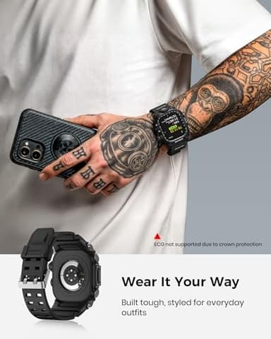 amBand Rugged Case with Band for Apple Watch 45mm, Compatible with Apple Watch (iWatch) Series 9/8/7, Military Grade Shockproof Bumper Cover, Tactical Band for Men, Matte Black - Image 7