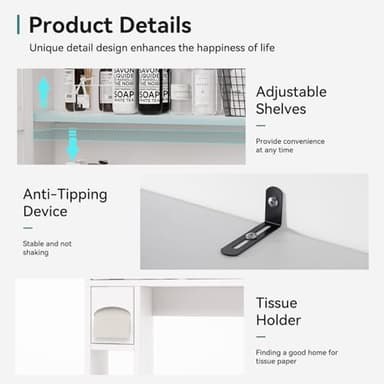 oneinmil Over The Toilet Storage Cabinet with Tissue Holder, 70" Tall Bathroom Cabinet with Doors and Adjustable Shelves, Family Storage Rack for Bathroom, Laundry - Image 6