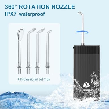 Portable Water Flosser for Teeth,Travel Water Flosser Picks,Mini Cordless Oral Irrigator Rechargeable Power Dental with Telescopic Water Tank, IPX7 Wateroproof for Brace & Sensitive Teeth Care,Black - Image 5