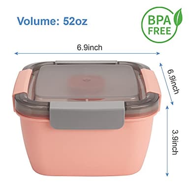 Freshmage Salad Lunch Containers To Go, 2 Pack 52-oz Bowls with 3 Compartments, Dressing Containers for Toppings, Snacks - Pink & Green - Image 5