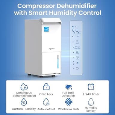 3,200 Sq.Ft Most Efficient Energy Star 2024 Dehumidifier,Vellgoo 36Pint/D Compressor Dehumidifier with Drain Hose, Smart Humidity Control for Basement, Home, Bedroom, Bathroom, Garage - Image 5