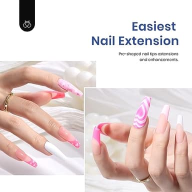 Beetles Gel Nail Kit Easy Nail Extension Set with 500Pcs Nail Tips Coffin Shape 5 In 1 Nail Glue Base Gel and Innovative Led Lamp Easy Diy Nails Art Home Gelly Tips - Image 3
