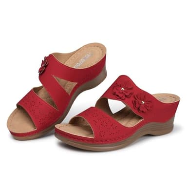 TEMOFON Women Wedge Sandals Dressy: Casual Sandal Woman Red Size 8 - Comfortable Arch Support Platform - Summer Orthopedic Sandals Shoes - Image 6