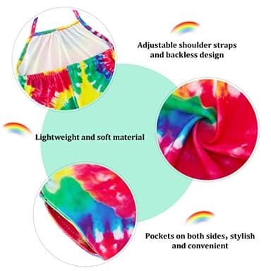 RAISEVERN Toddler Tie Dye Rompers For Girls Baby Jumpsuits Kid Girl Clothes Jumpers Sleeveless Halter Overalls With Pocket Travel Party Outfit Size 1T 2T - Image 4