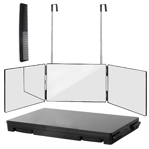 Wentoma 360° Viewing Mirror for Hair Cutting and Styling, Adjustable Height Mirror for Grooming, Makeup and Shaving, Clear HD Glass, Portable for Bathroom or Travel (Black) - Image 1