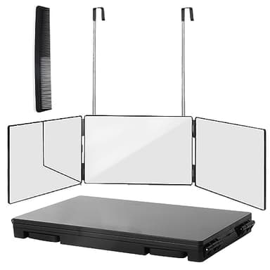 Wentoma 360° Viewing Mirror for Hair Cutting and Styling, Adjustable Height Mirror for Grooming, Makeup and Shaving, Clear HD Glass, Portable for Bathroom or Travel (Black) - Image 1