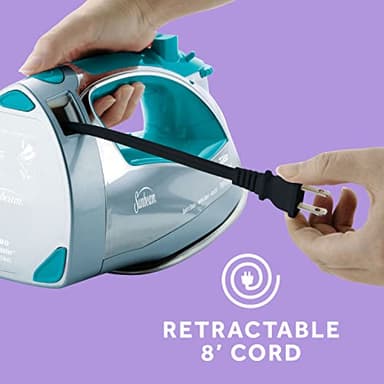 Sunbeam Turbo Steam Iron, 1400 Watt, Nonstick Ceramic Soleplate, Horizontal or Vertical Shot of Steam, Quick Heating, 3-Way Auto-Off, White and Chrome (Chrome/Teal) - Image 6