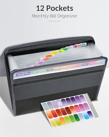 Sooez Accordion File Organizer with Safe Zipper, 12 Pocket Expanding File Folder with Front Pencil Pouch, Portable Monthly Paper Bill Tax Receipt Organizer, School Office Supplies, Letter Size, Grey - Image 4