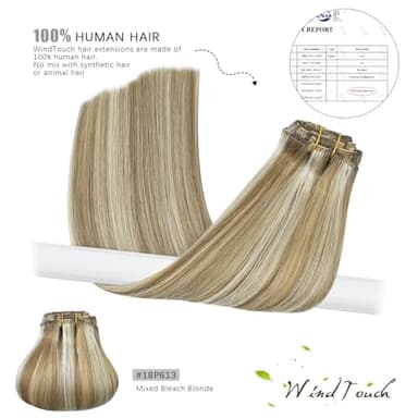 WindTouch Clip In Hair Extensions Human Hair Mixed Bleach Blonde 18Inch 75g Hair Extensions for Women Remy Blonde Extensions Clip in #18p613 7PCS - Image 5