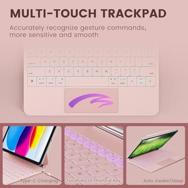 RAYMCRAFT for iPad 11th(A16, 2025)/10th Generation Case with Keyboard, Magic Keyboard 2022, Springy Backlit Keys, Stain-Resistant Surface, Multi-Touch Trackpad,Pink - Image 6