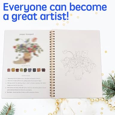 Watercolor Workbooks, Beginner-Friendly Watercolor Workbooks, 12 Colors Watercolor Paint Set with Paint Brush, 16 Spiral-Bound Pages Water Coloring Books,Color Workbook Arts and Crafts Gift (Bouquets) - Image 3