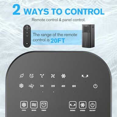 24" Windowless Portable Air Conditioner, 15H Timer & 120°Oscillation, 3-IN-1 Portable AC Unit with Remote, 2-Gal Tank, 3 Modes & 3 Speeds, Ultra-Quiet Ventless Swamp Cooler for Room Home Office, Inky - Image 6
