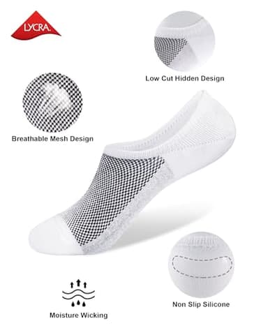 SIXDAYSOX Socks for Men No Show 8 Pairs Size 9-11 White Mesh Knit Low Cut Ankle Socks with Non Slip Grid for Flat Loafer Sneakers - Image 2