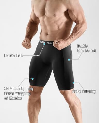 Niksa 4 Pack Compression Shorts Men with Pocket, Spandex Running Shorts Sport Athletic Workout Performance Underwear - Image 3