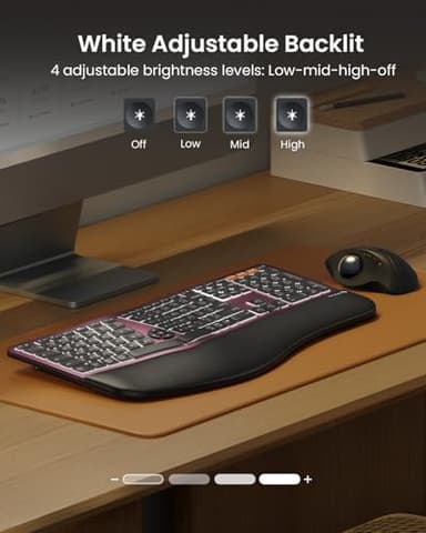 ProtoArc Backlit Bluetooth Ergonomic Keyboard, EK01 Plus Full Size Wireless Split Keyboard with Dual Bluetooth and USB, Cushioned Wrist Rest, Rechargeable, Compatible with Windows/Mac, Wine Red - Image 2