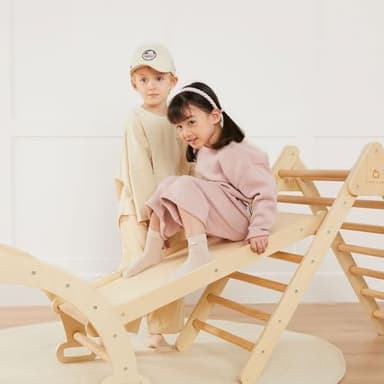 Tiny Land Pikler Triangle Set, 7-in-1 Foldable Pikler Triangle Climbing Toys Set for Kids,Baby Indoor Playground Jungle Gym, Wooden Montessori Climbing Set for Toddler (Natural) - Image 8