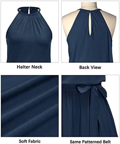 Newshows Womens 2026 Summer Dress Halter Wedding Guest Casual Beach Vacation Outfits Belted Sundresses with Pockets - Image 8