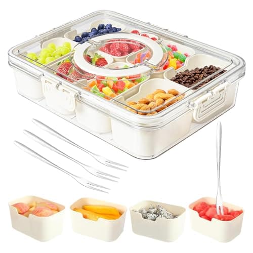 Dunruz Snackle Box Container,Portable Snack Box 8 Compartment Divided Serving Tray with Lid and Handle,Clear Storage Organizer for Fruit Candy Nuts Veggie-Perfect for Road Travel Party（1 Pack） - Image 1