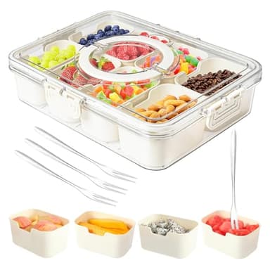 Dunruz Snackle Box Container,Portable Snack Box 8 Compartment Divided Serving Tray with Lid and Handle,Clear Storage Organizer for Fruit Candy Nuts Veggie-Perfect for Road Travel Party（1 Pack） - Image 1