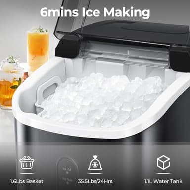 Nugget Ice Maker Countertop, 35.5Lbs/24Hrs Chewable Sonic Ice Machine with Self-Cleaning, Handle, Water Tank, Quiet Operation & Portable Pellet Ice Maker for Home, Office, Kitchen, Bar, Deep Black - Image 2