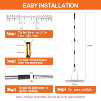 TOOVEM Thatch Rake, 15-inch Lawn Thatching Rake with Heavy Duty Steel Tines & Ergonomic Handle, 70-Inch Professional Dethatching Rakes for Effective Lawn Care, Garden & Yard Tool - Image 8