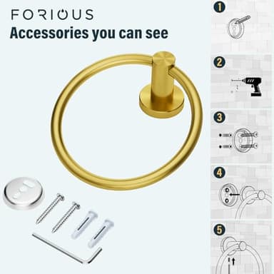 FORIOUS Towel Ring, SUS304 Stainless Steel Modern Hand Towel Holder Rack Hanger Round for Bathroom Wall Mounted, Ideal for Bath, Kitchen, RV (2 Pack, Dark Gold) - Image 7