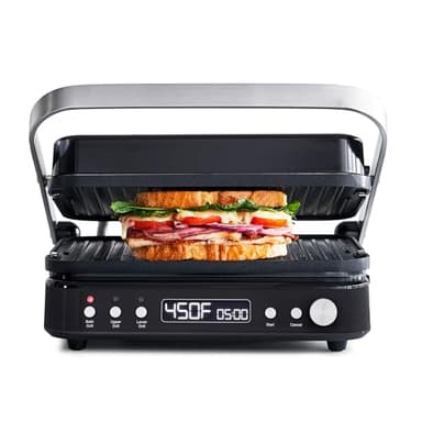 GreenPan 6-in-1 Multifunction Removable Plate Indoor Grill & Electric Griddle, Diamond Infused PFAS Free Ceramic Nonstick Reversible Plates, Opens Flat, Adjustable Temp, Panini Press, Black - Image 1