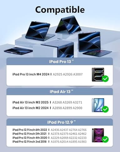 NOKBABO for iPad 13 pro case with Keyboard & iPad Air 13 inch case Keyboard, Rainbow Backlits, Pencil Holder, 360°Rotatable, Compatible with iPad Pro 12.9 6th/5th/4th/3rd Generation - Black - Image 2