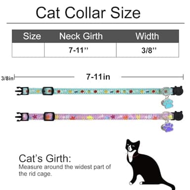 Giecooh 2 Pack Reflective Cat Collar, Breakaway Adjustable Cat Collar with Bells,Safety Buckle Collars for Boys and Girls Cats, Pawprints+Starfish - Image 3