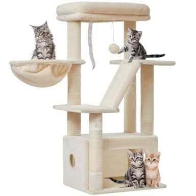 Taoqimiao Cat Tree,38.5-Inch Cat Tower for Indoor Cats,Suitable for Kittens with Luxurious cat condo with Adjustable Baskets and Luxurious Perch Beige MS029SM - Image 1