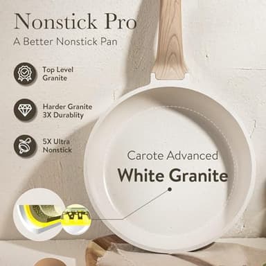 CAROTE 12 Inch Non Stick Frying Pan with Lid,White Granite Nonstick Skillet Omelet Pans, Egg Pan Granite Cookware, PFOS & PFOA Free - Image 4