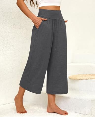 siliteelon Wide Leg Capri Pants for Women Lounge Pajama Pants Women Casual Loose Comfy Flowy Palazzo Capris with Pockets - Image 4