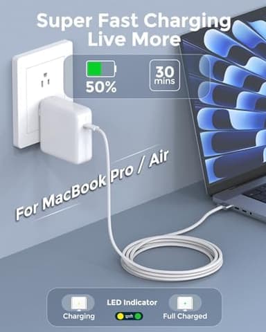 Charger for MacBook Pro 14 16 inch Mac Air 13.6 15 inch 2025 2024 2023 2022 2021 M5 M4 M3 M2 M1, 96W / 70W Power Adapter, 6.6FT USB C to Magnetic 3 Cable with LED, Powerful Magnetic, Original Quality - Image 6