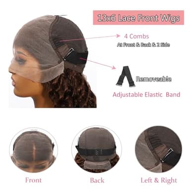 Bworto 30 Inch Chocolate Brown Deep Wave Lace Front Wigs Human Hair 13x6 Hd Curly Lace Frontal Wigs for Black Women Pre Plucked Wet and Wavy Glueless 4# Brown Color - Image 4