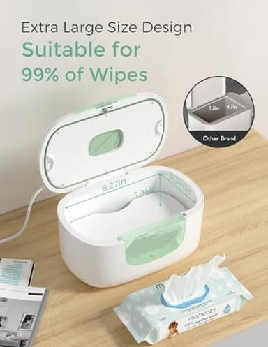 Momcozy New Baby Wipe Warmer, 100pcs Larger Capacity Wipe Dispenser, 10-Min Fast Heating with 4 Temperature Modes, Innovative Spring Design, Silicone & Top Seals,Quick Even Heating, 3-Level Nightlight - Image 3
