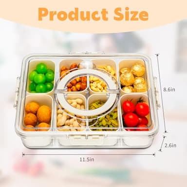 Divided Serving Tray with Lid and Handle,8 Compartments Snacks Box,Snack Fruit Tray,Veggie Tray,Portable Platter for Candy Fruits Nuts Snack Party Entertaining Picnic(2 PCS) - Image 2
