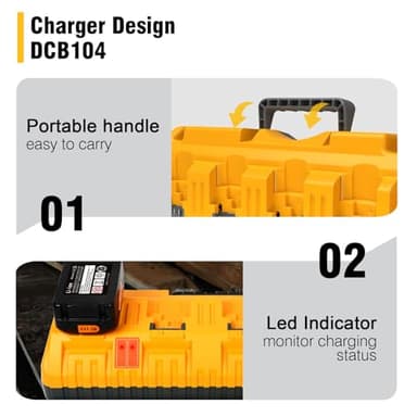 20V 5.0Ah Battery Replacement for Dewalt 20V MAX Battery and DCB104 Battery Charger Combo, Compatible with Dewalt 12-20V Batteries and 20V Cordless Tools (3-Pack) - Image 7