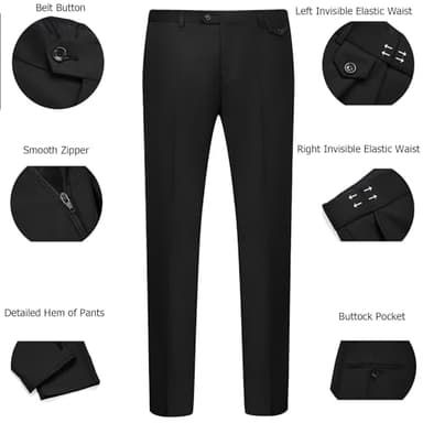 WULFUL Men's 3 Piece Slim Fit Suit Set Two Button Blazer Jacket Vest Pants Tuxedo Set for Party, Wedding and Business Black - Image 5