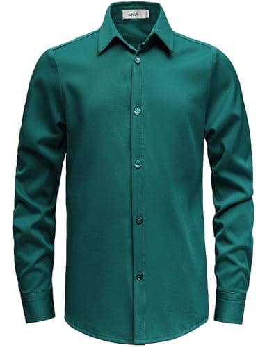 AOTIK Boys Stretch Wrinkle Free Dress Shirts Button Down Shirt Long Sleeve Formal School Uniform Shirts 10 Teal - Image 1