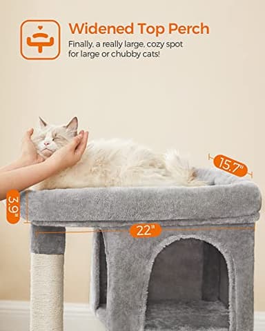 Feandrea Cat Tree, 33.1-Inch Cat Tower, L, Cat Condo for Large Cats up to 16 lb, Large Cat Perch, 2 Cat Caves, Scratching Post, Light Gray UPCT61W - Image 2