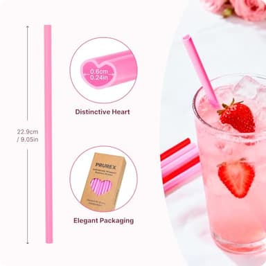 Prurex 50pcs Heart Shaped Pink Straws 8mm Individually Wrapped Disposable Drinking Straws for Galentine's Brunches,Cocktail, Birthday Parties, Pastel Weddings & Bridal Shower Decorations - Image 3