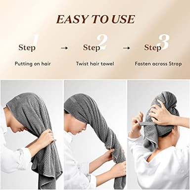 YFONG Large Hair Towel Wrap for Women, Soft Microfiber Hair Towel for Curly Hair, Fast Drying Hair Turbans with Elastic,Hair Drying Towel Wrap for Hair Care Anti Frizz 26.3" X 40" (Dark Gray) - Image 7