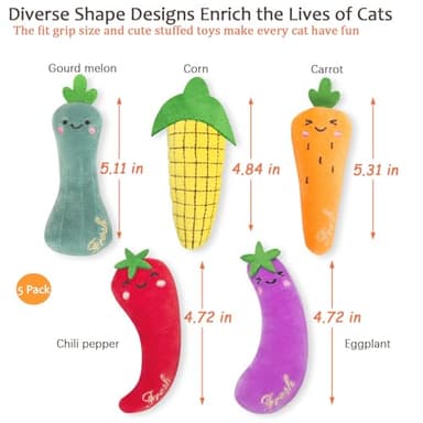 ETEKYER Catnip Cat Toys, Cat Nip Kitten Toy for Indoor Cats Kitty Kicker, Durable Kitten Teething Chew Toy, 5 Pack, Vegetable Shape - Image 4