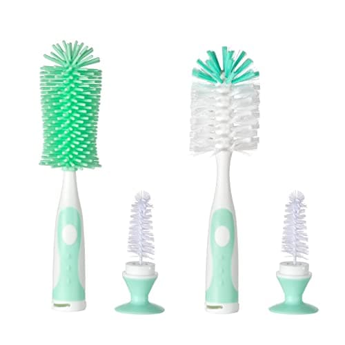 Chemimoso Multifunctional Cleaning Brush, Baby Bottle Brush, Bottle Brush Cleaner, Rotate The Suction Cup to Obtain The Small Bristle Brushes, Set Z, Green, Silicone and Nylon Brush - Image 1