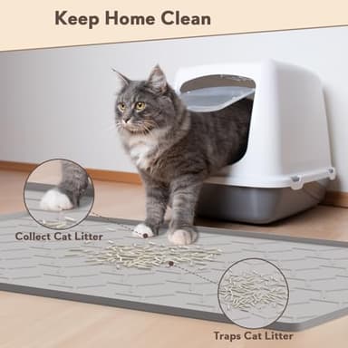 Garoopion Cat Mat for Litter Box, Large 34" X 22" Cat Litter Mat, Waterproof Silicone Pad for Floor, Gray - Image 2