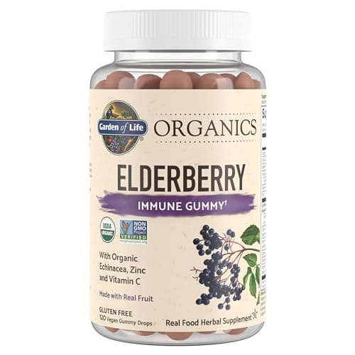 Garden of Life Organics Elderberry Gummies for Adults & Kids - Immune Support Supplement with Organic Fruit, Herbal Blend, Elderberry, Echinacea, Zinc, Vitamin C, 120 Vegan Gluten Free Gummies - Image 1