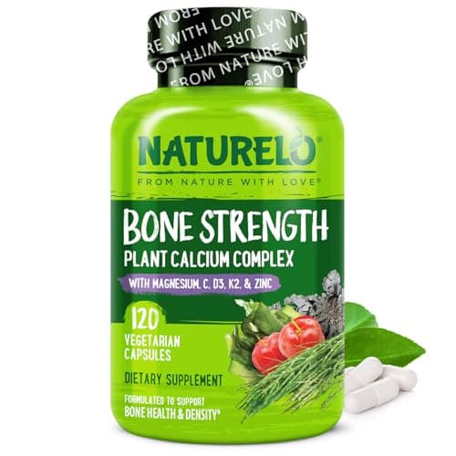 NATURELO Calcium Supplement - with Vitamin C, Vitamin D3, K2, and Calcium Magnesium Zinc for Bone Strength with Calcium 600mg - Plant-Based, 120 Vegetarian Capsules, Non-GMO, Soy & Gluten-Free - Image 1