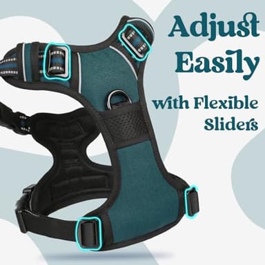 rabbitgoo Dog Harness Medium Sized, No Pull Pet Harness with 3 Buckles, Adjustable Soft Padded Vest with Control Handle, Walking Reflective Pet Vest for Medium Dogs, Blue Coral, M - Image 4